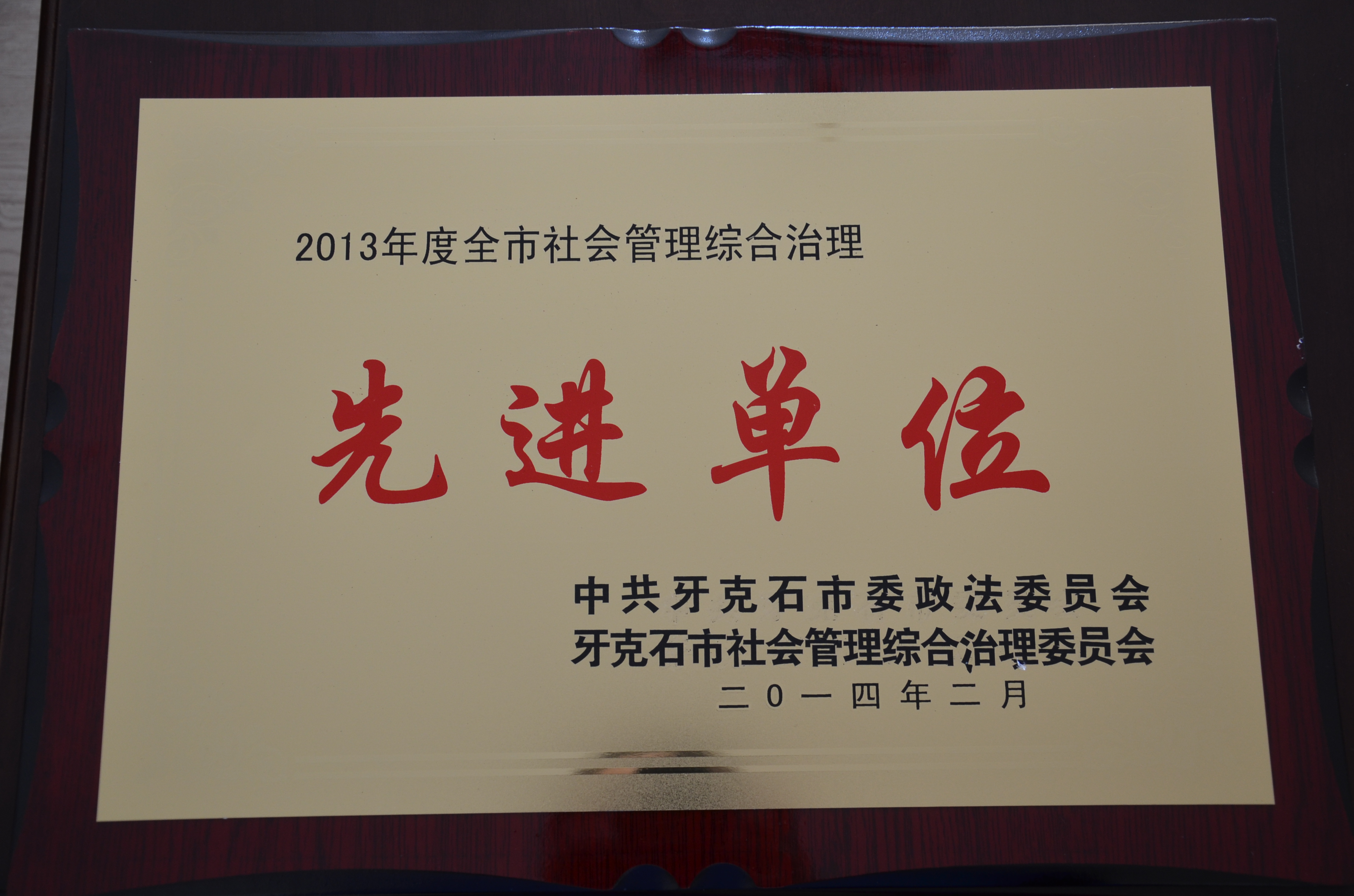 14年2月，我院荣获2013年度全市社会管理综合治理先进单位称号.JPG